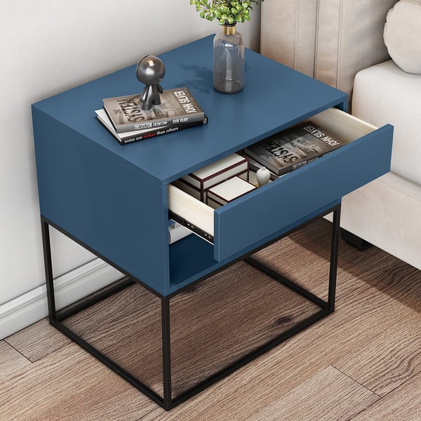 Roman rich blue bed side table with drawer