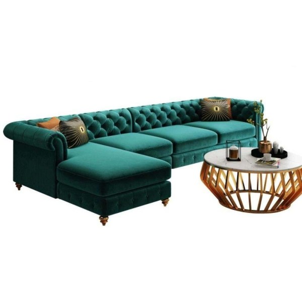 Gracious Look Modern Luxurious Suede Fabric L-Sofa Set