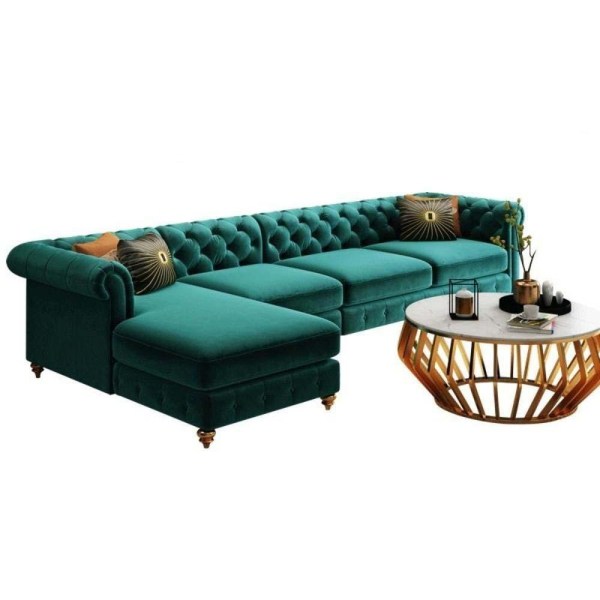 Gracious Look Modern Luxurious suede Fabric L-Sofa Set