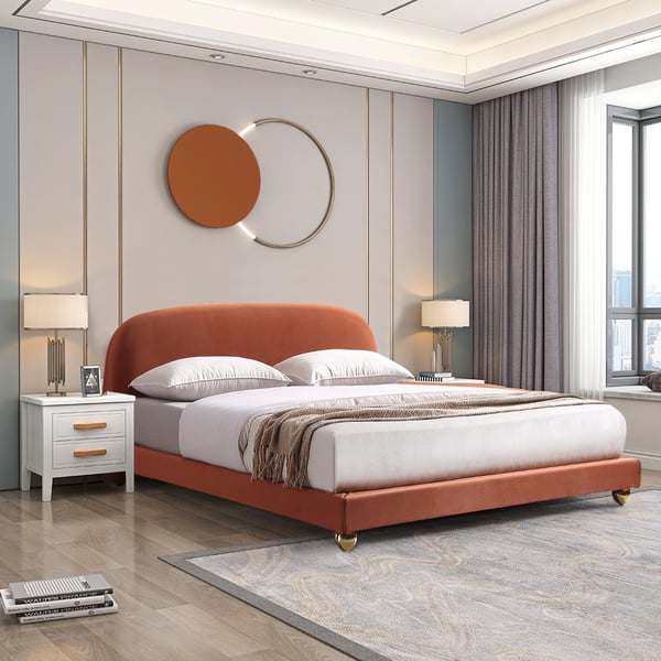 Glam Orange Bed In Rich Suede