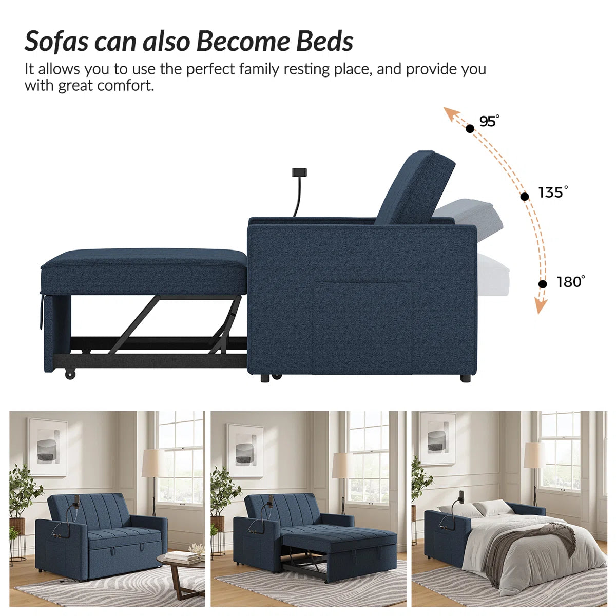 London Blue Sofa Cum Bed
