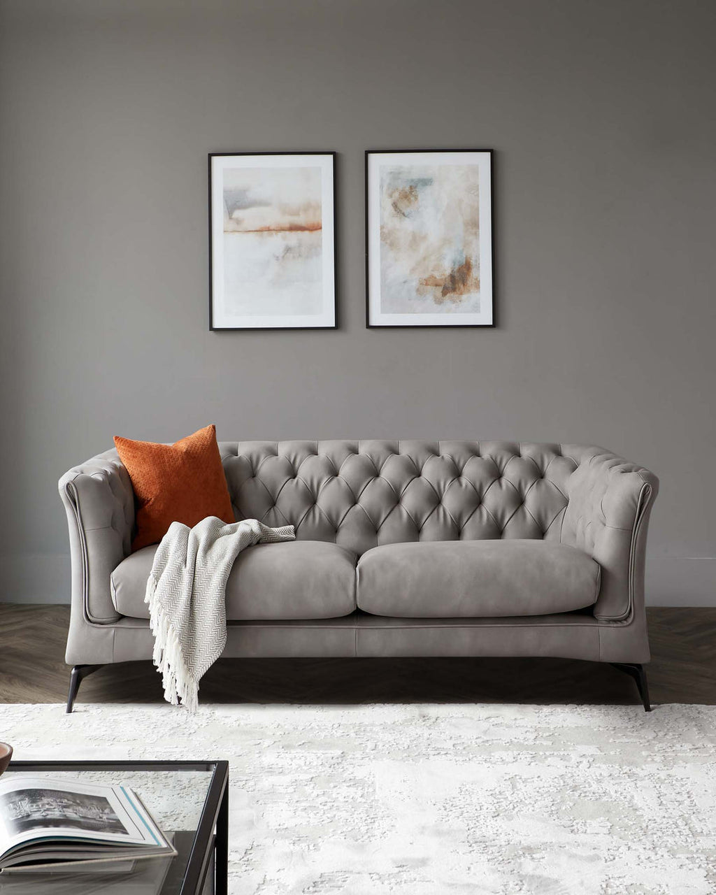 Glossy Grey Suede 3 Seater Sofa For Living Room