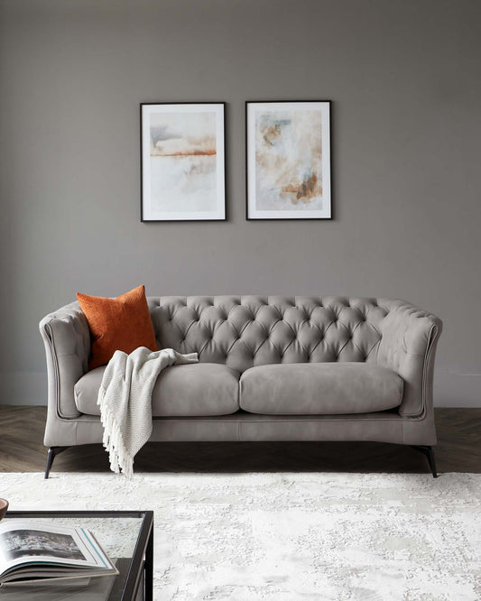 Glossy Grey Suede 3 Seater Sofa For Living Room