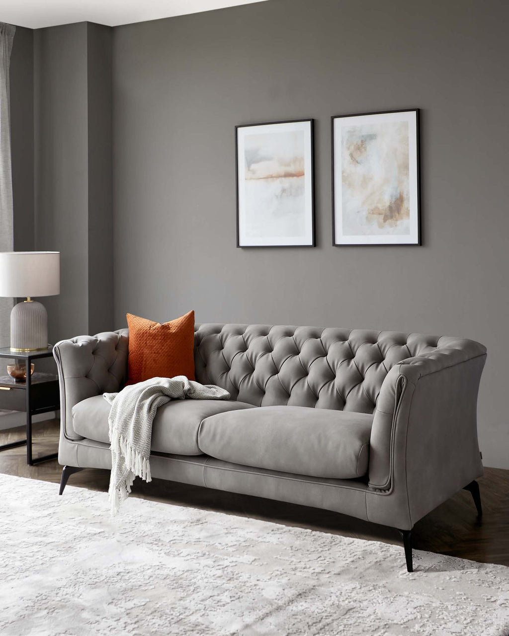 Glossy Grey Suede 3 Seater Sofa For Living Room