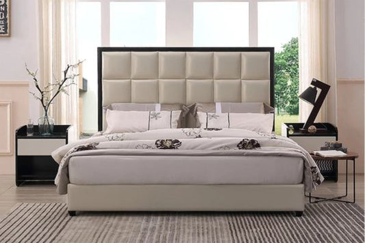 Beige Upholstered bed without storage