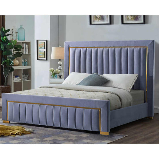 Sky Purple Vertical Tufting Upholstered Bed