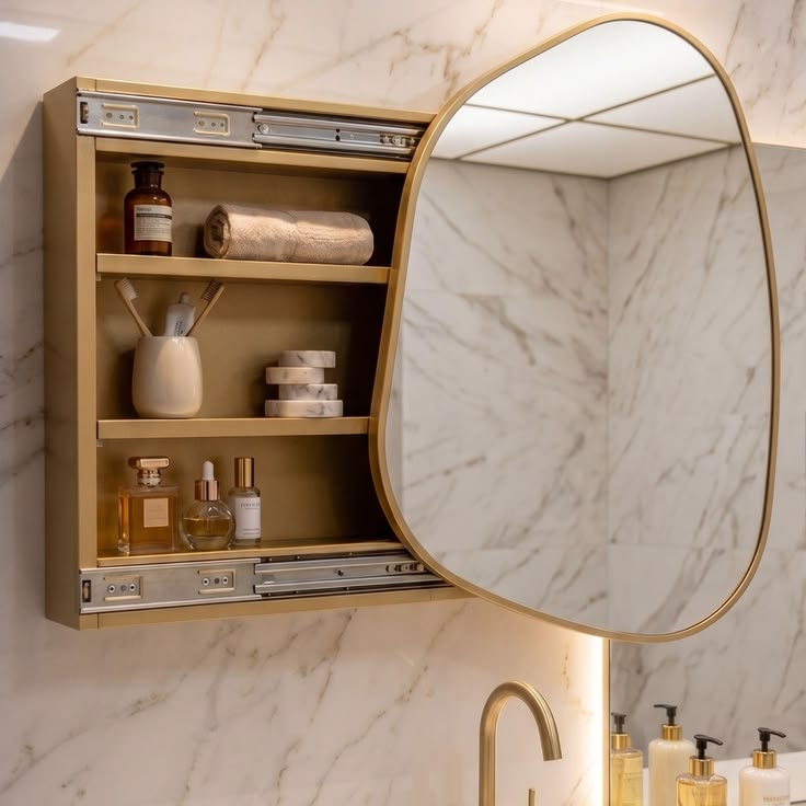 Contemporary Bathroom Mirror Cabinet with Shelves