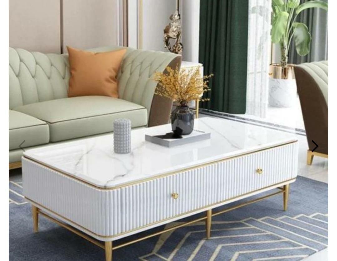 Nordic Modern white Marble Top Wood Coffee Table with 4 Drawers