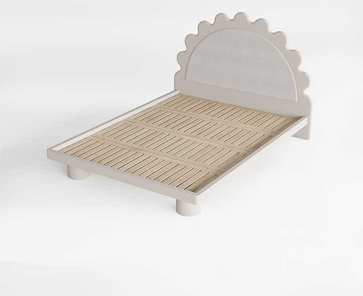 Milky Wooden Bed For Kids Without Storage