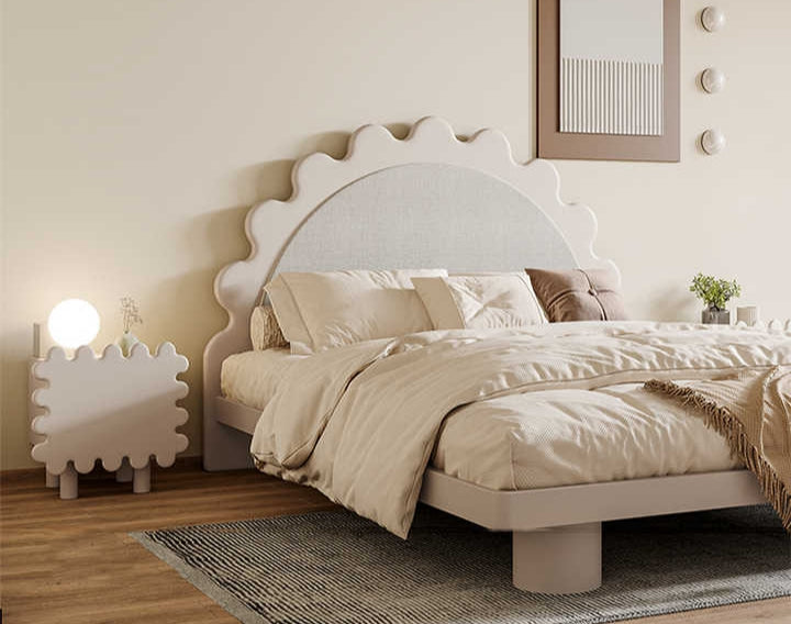 Milky Wooden Bed For Kids Without Storage