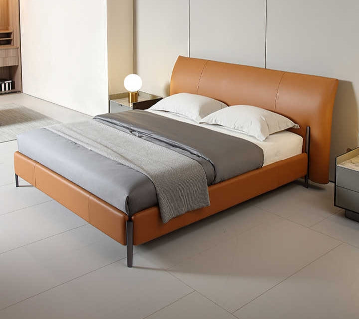 Lavish orange leatherette bed without storage