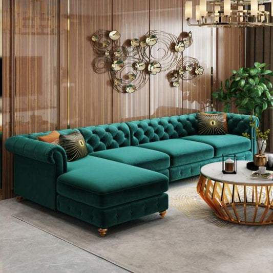 Gracious Look Modern Luxurious suede Fabric L-Sofa Set