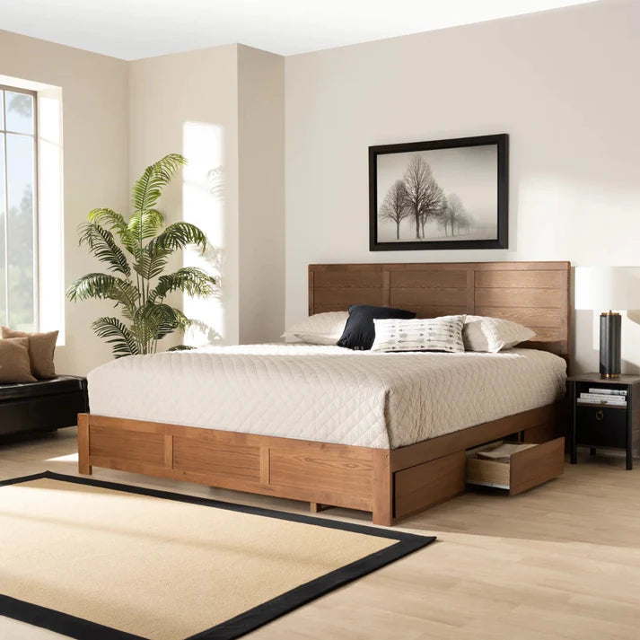 Mitashi Classic Wooden Bed With Drawers