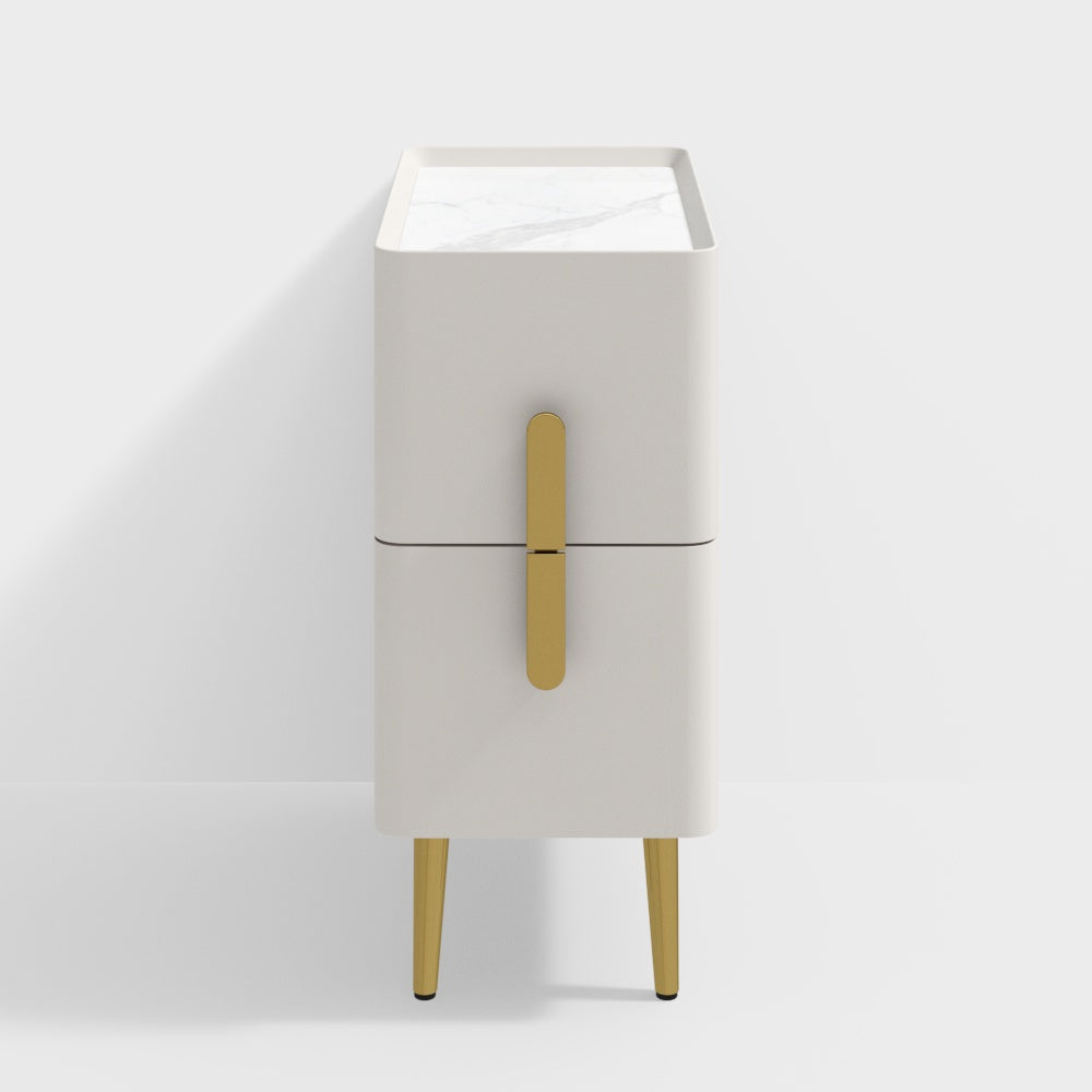 Milky Bed Side Table With Golden Leg
