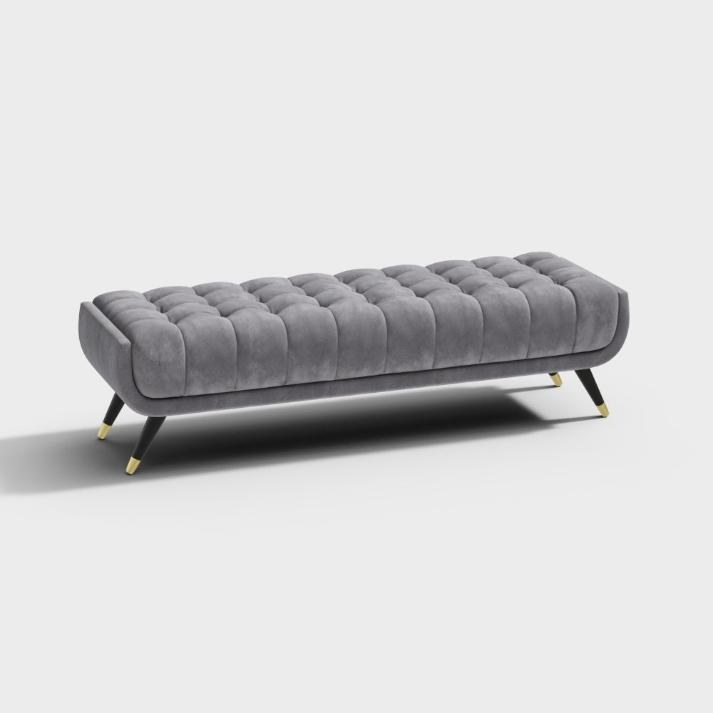 Modern Gray Bedroom Bench Velvet Upholstery Wooden Legs