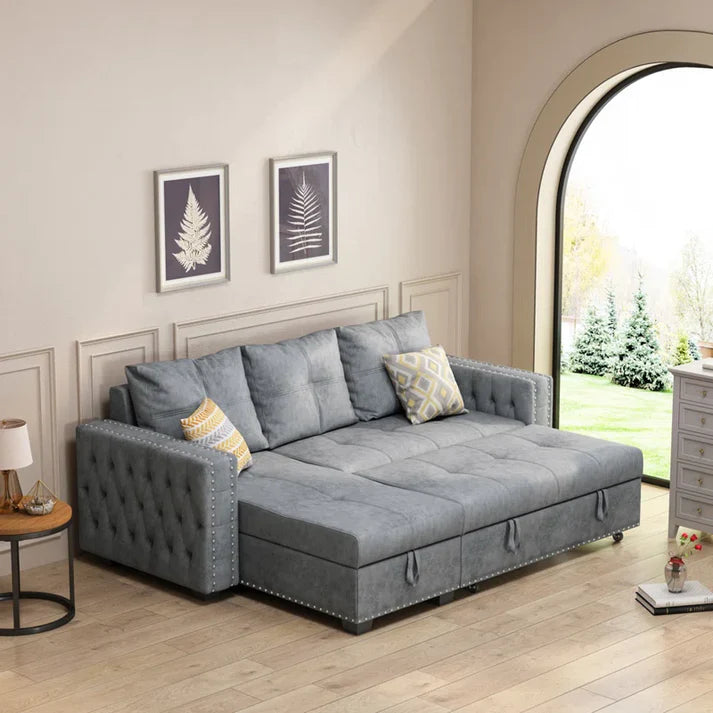 L Shape Sofa Cum Bed in Upholstered Indian Nest
