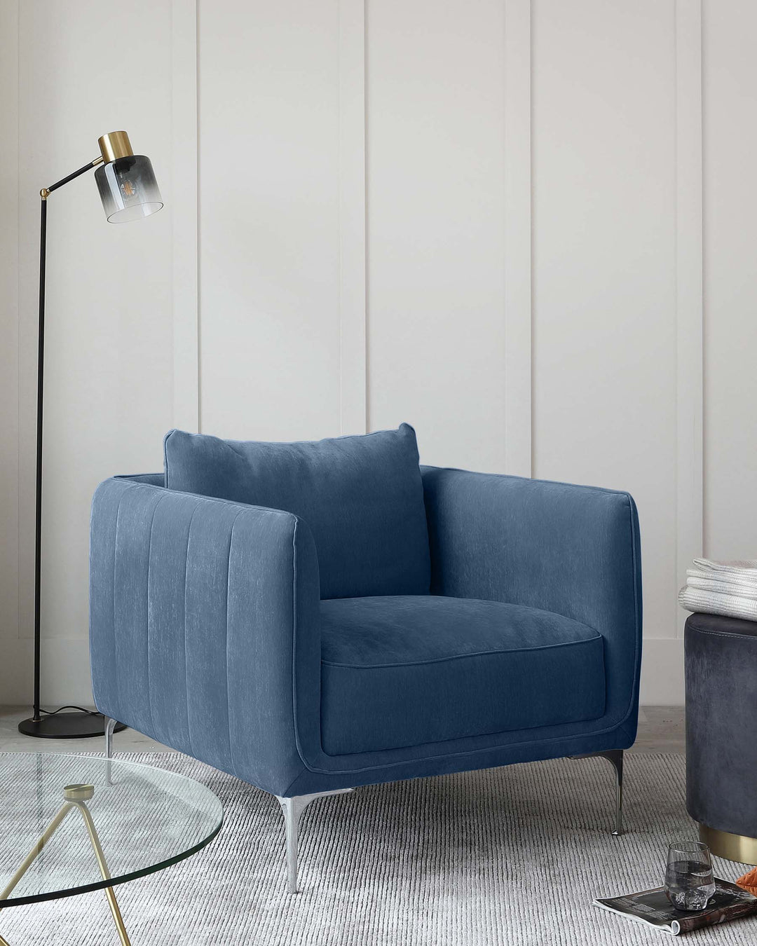 Glamorous Blue Sofa In Rich Suede