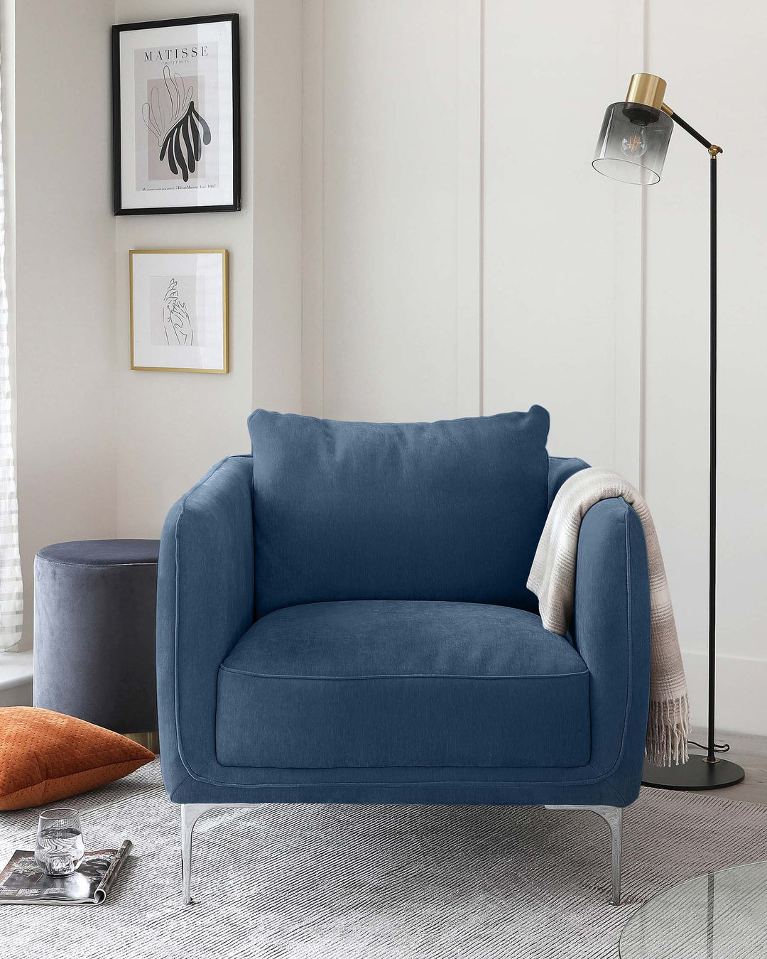 Glamorous Blue Sofa In Rich Suede