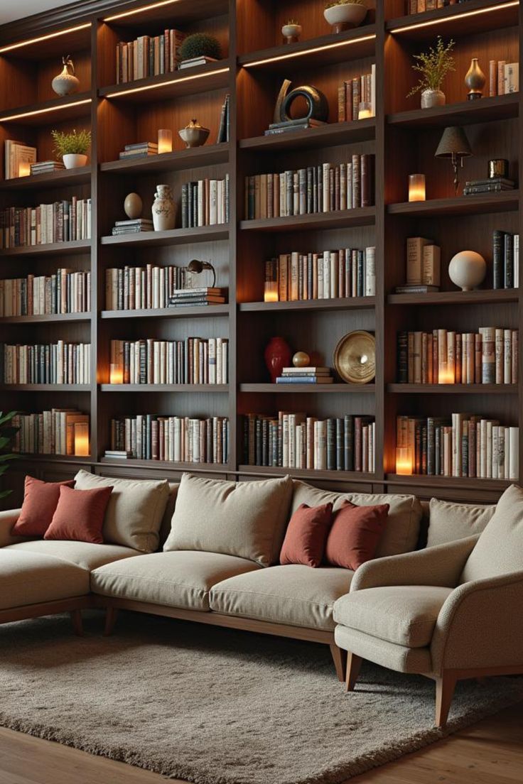 Modern Floor-to-Ceiling Bookshelf with LED Display Shelves