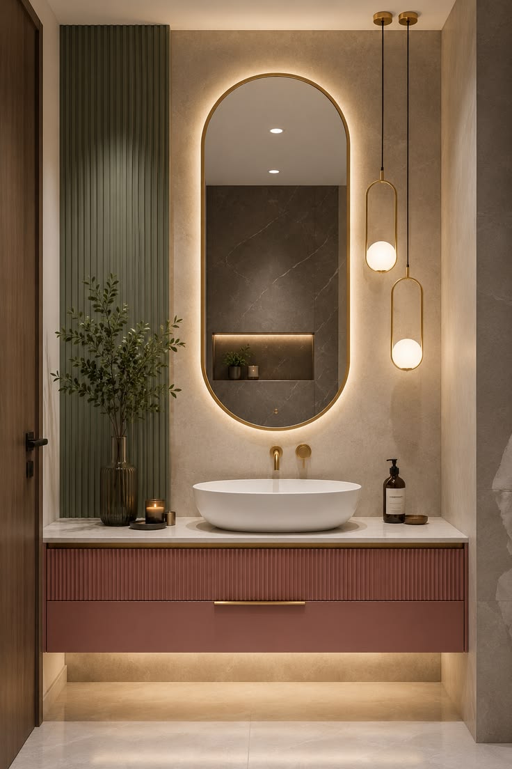 Luxury Floating Bathroom Vanity with LED Arch Mirror