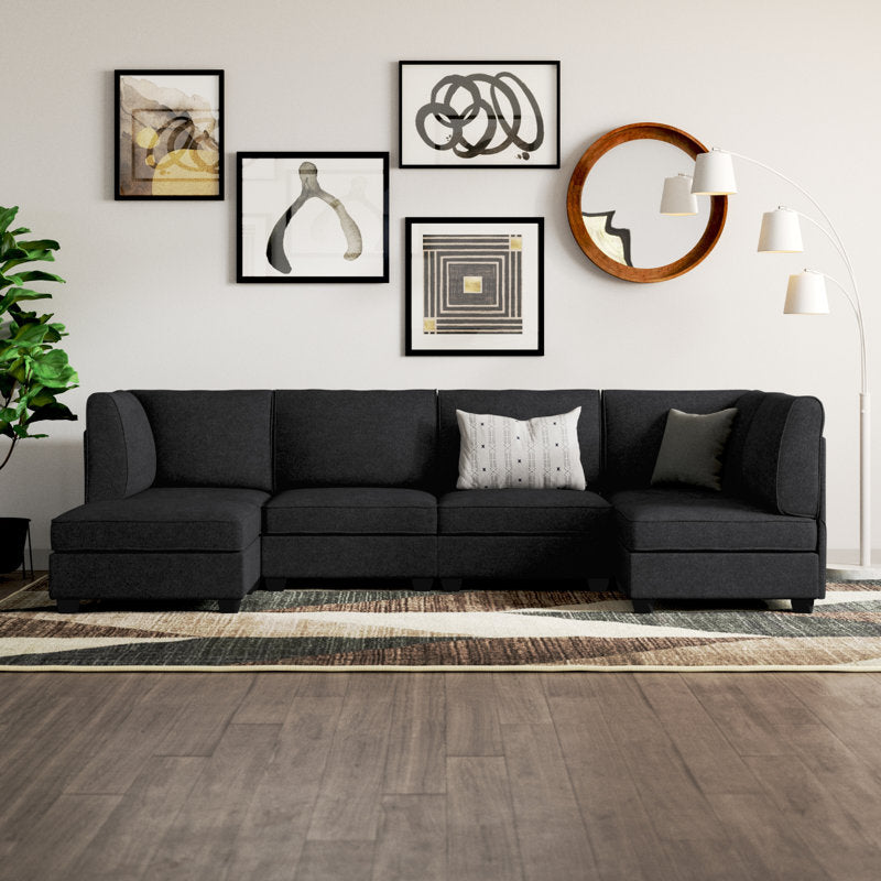 Deblino Sectional Sofa In Rich Black Suede