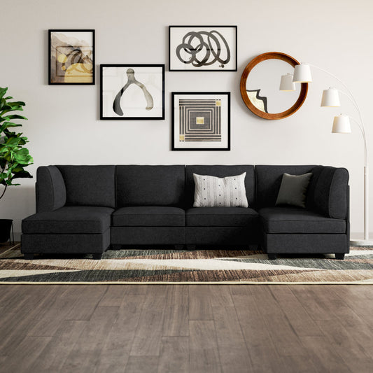 Deblino sectional sofa in rich black suede