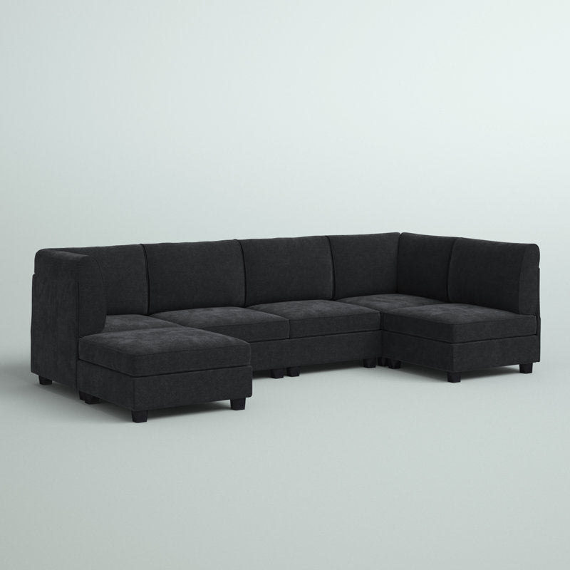 Deblino Sectional Sofa In Rich Black Suede