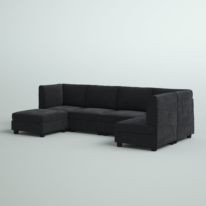 Deblino Sectional Sofa In Rich Black Suede