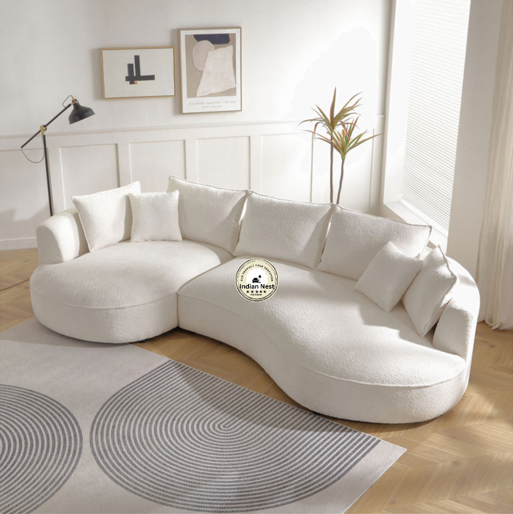 Soft White Rolled Curved Sofa