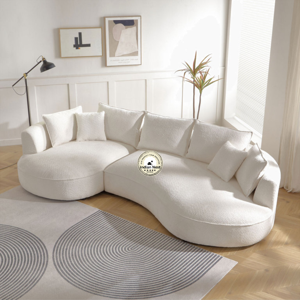 Soft White Rolled Curved Sofa