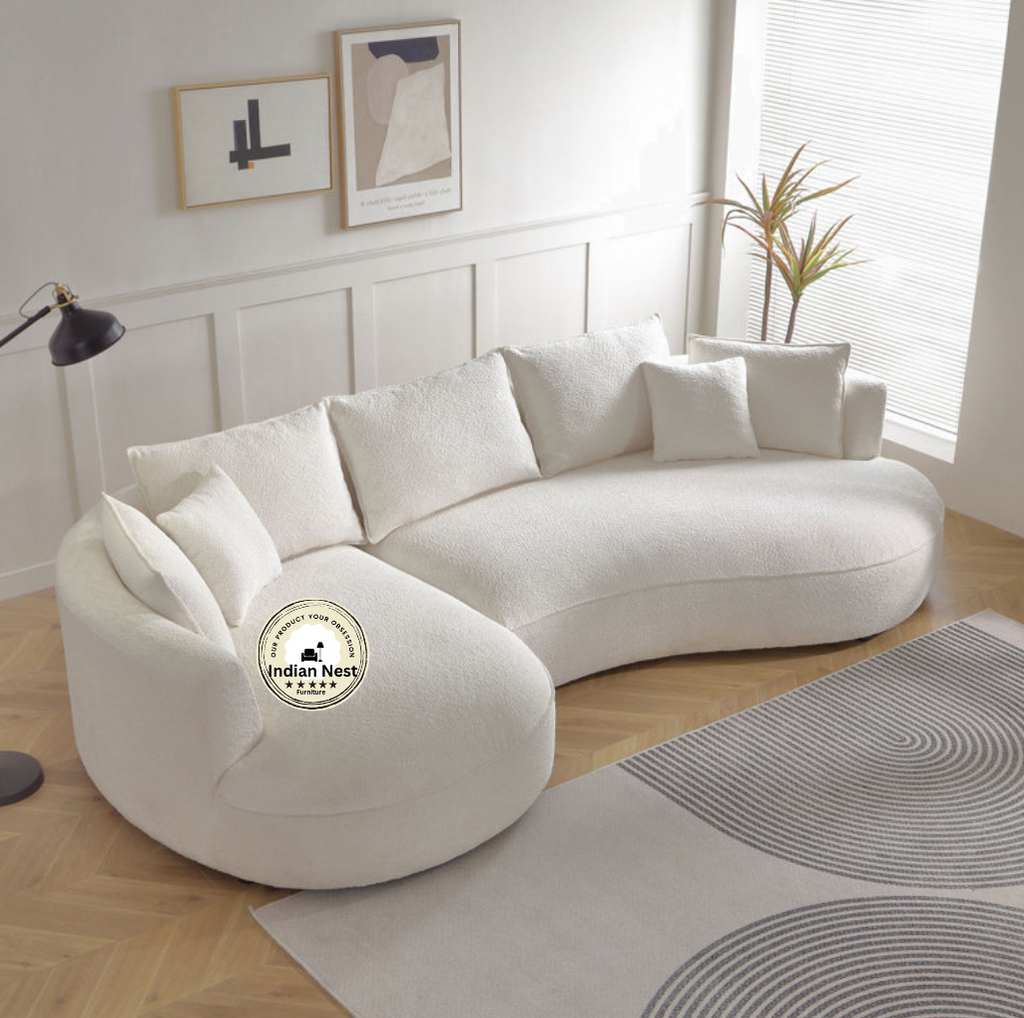 Soft White Rolled Curved Sofa