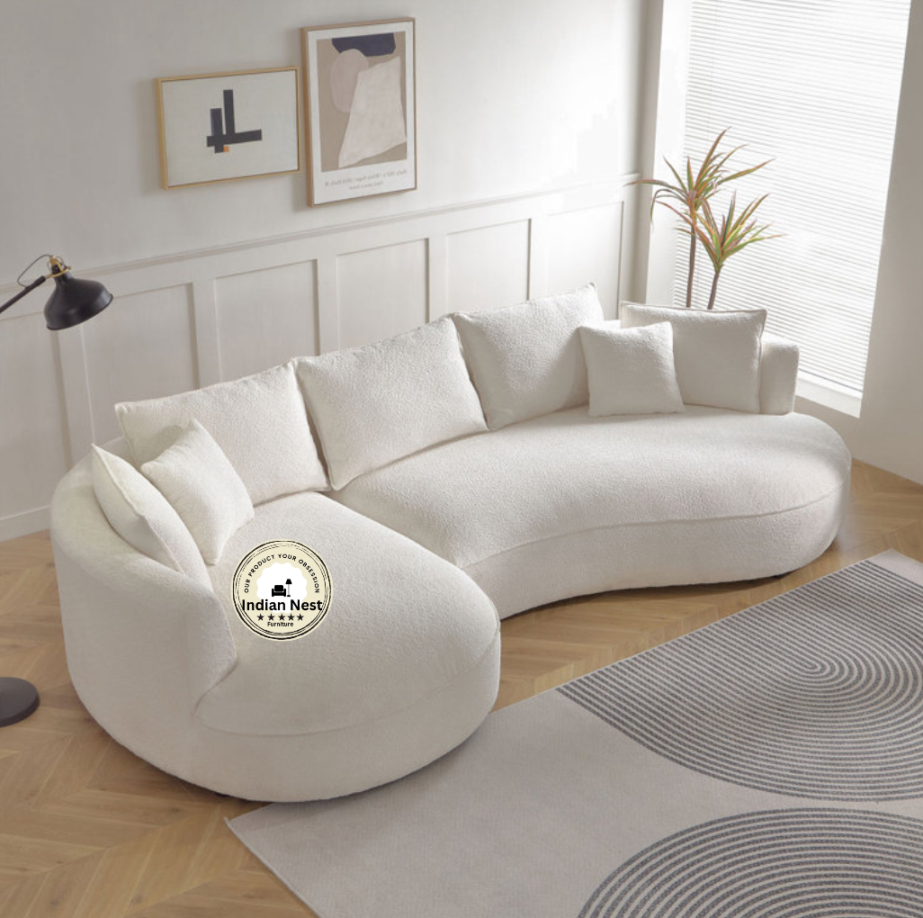 Soft White Rolled Curved Sofa