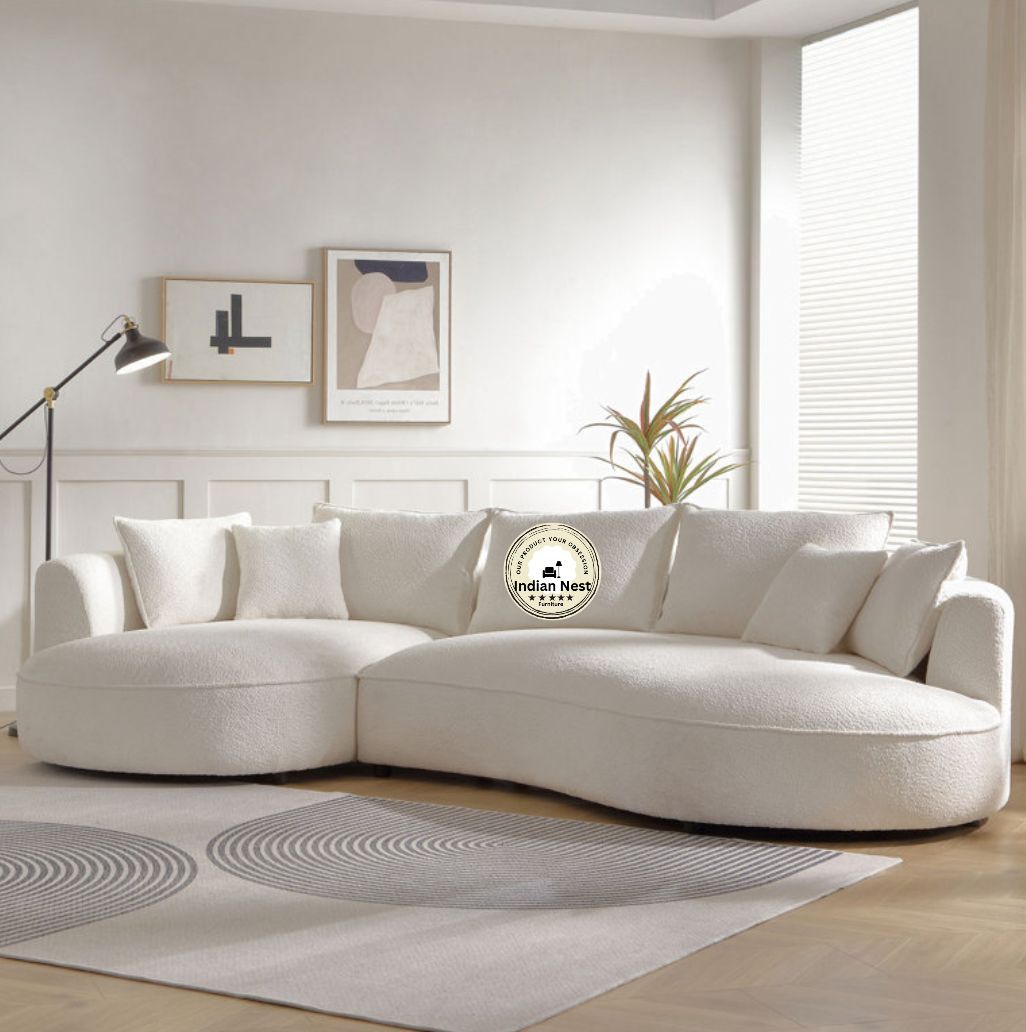 Soft White Rolled Curved Sofa