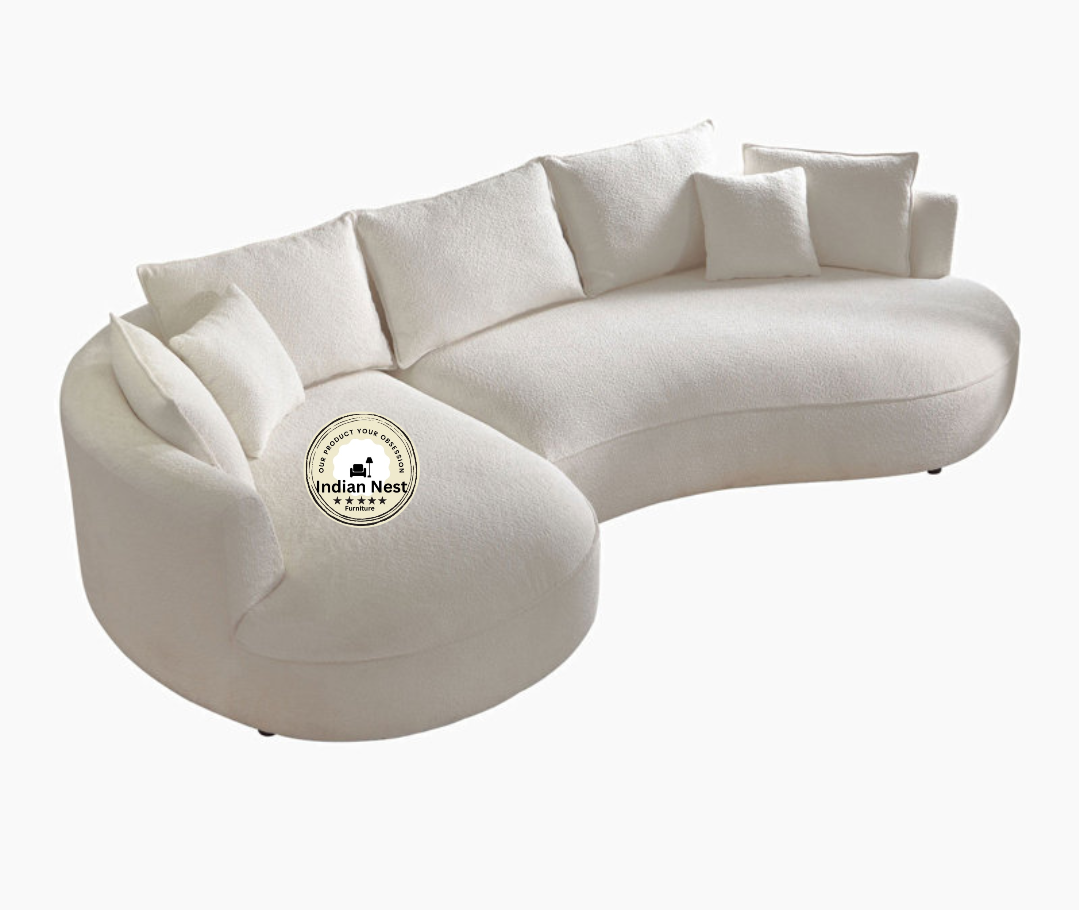Soft White Rolled Curved Sofa