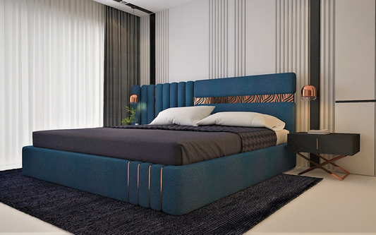 Smoky blue bed with storage