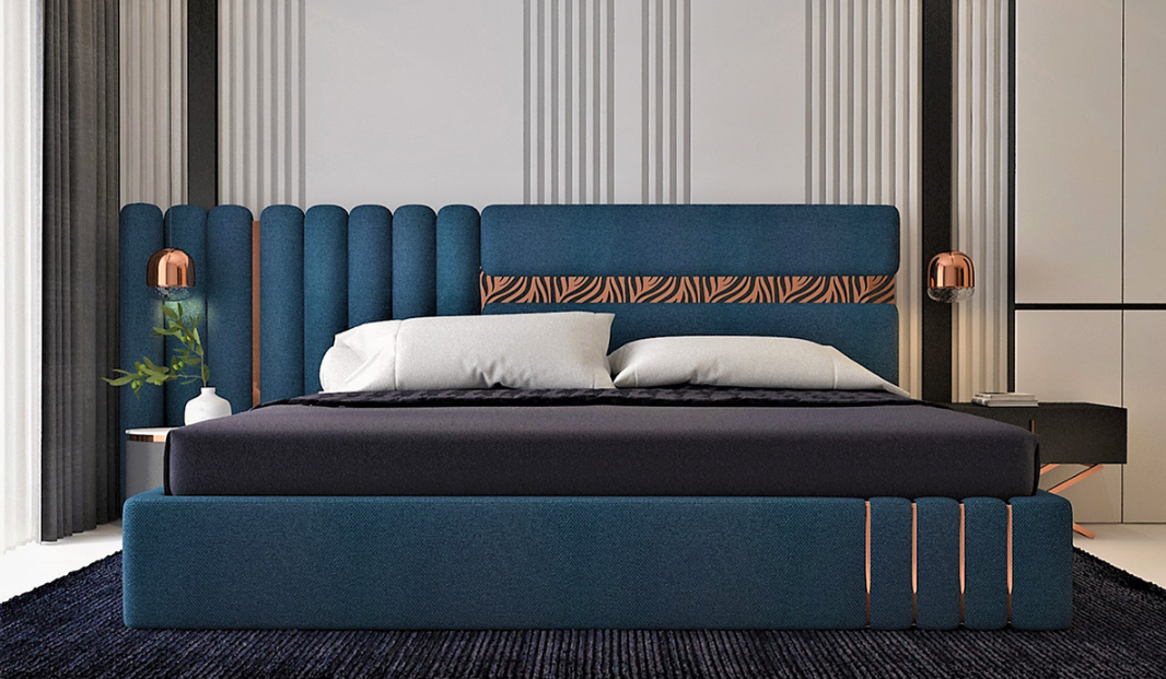 Smoky blue bed with storage