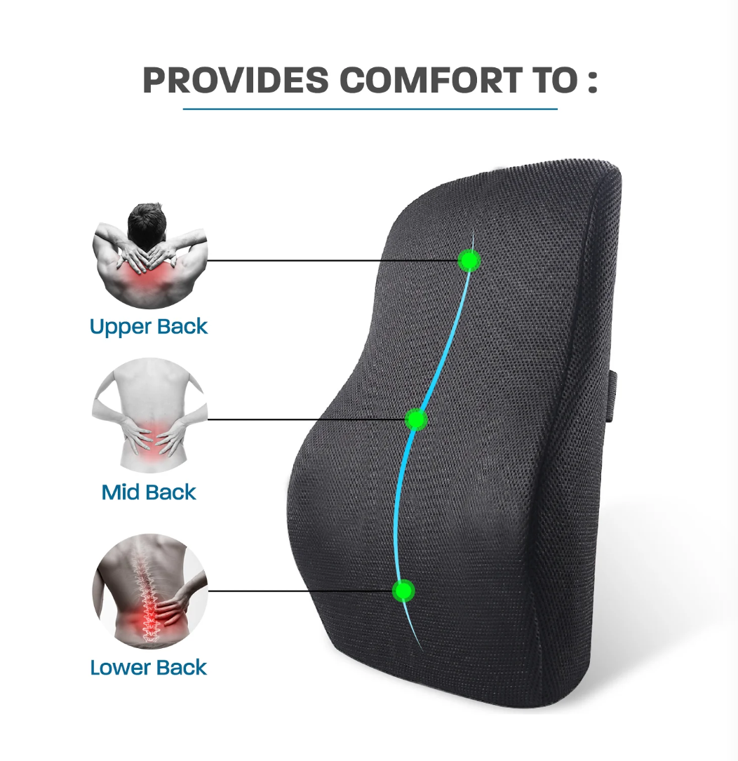 Fitness India Black Chair Backrest Cushion - Memory Foam For Back Support,  Size: Large