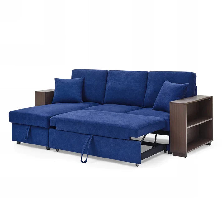 Upholstered Sectional L Shape Sofa Cum Bed with Storage