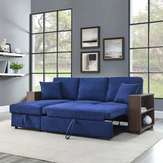 Upholstered Sectional L Shape Sofa Cum Bed with Storage