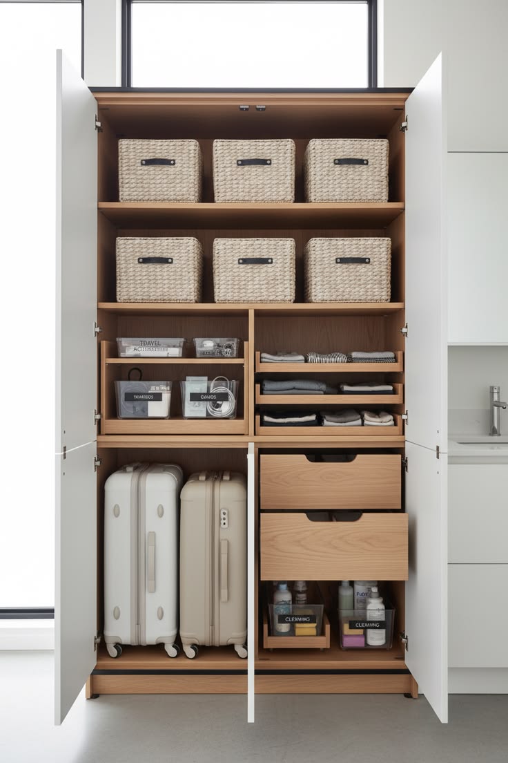 Minimalist Utility Storage Cabinet with Open Shelves
