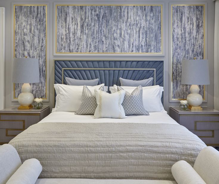 Pearl Sky Blue Upholsered Bed