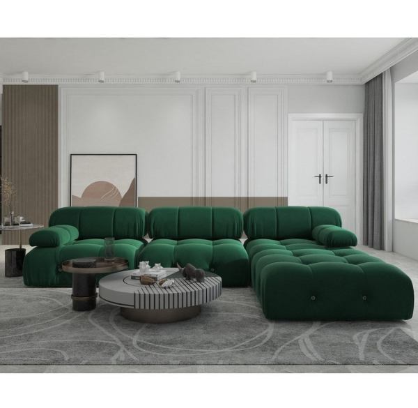 Impressive Suede L-Shaped Sectional Sofa Set