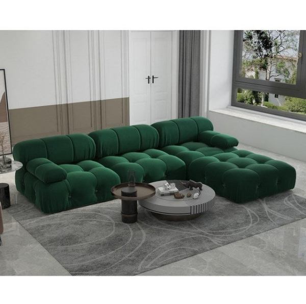 Impressive Suede L-Shaped Sectional Sofa Set