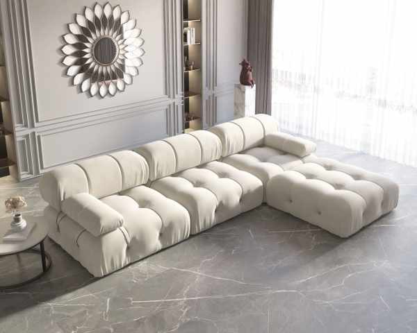 Impressive Suede L-Shaped Sectional Sofa Set
