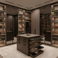 Cozy brown walk in wardrobe