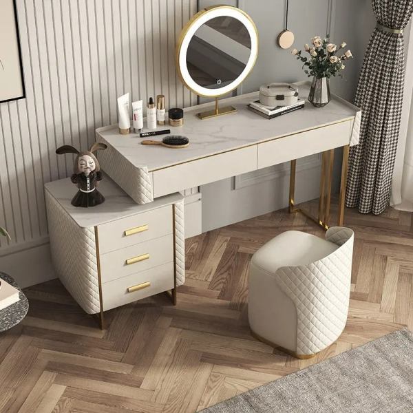 Stylish Dressing Table With Ottoman In Steel