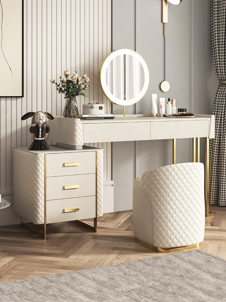 Stylish Dressing Table With Ottoman In Steel