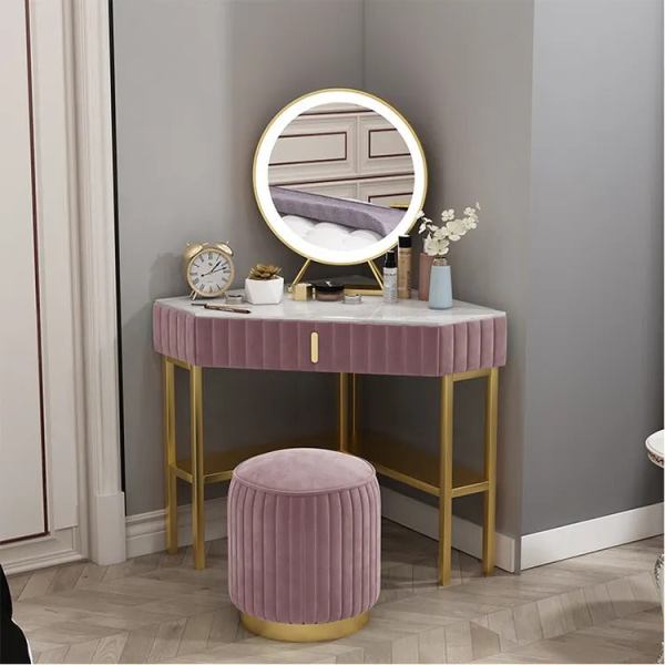 Nordic Corner Dressing Table With Ottoman