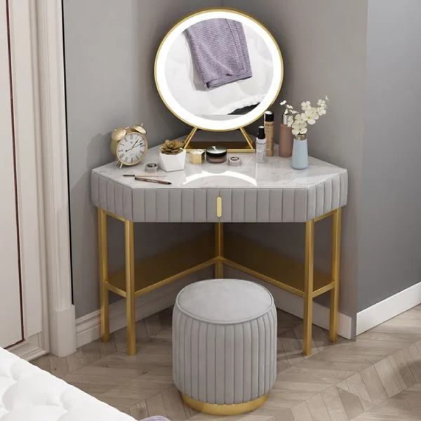 Nordic Corner Dressing Table With Ottoman