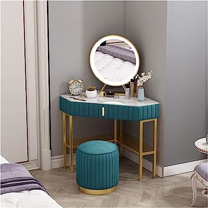Nordic Corner Dressing Table with Ottoman